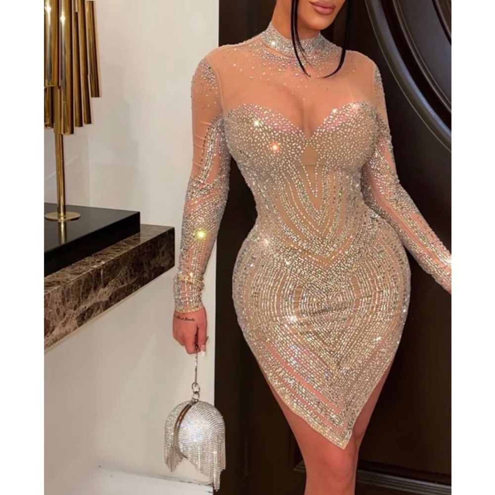 Elegant Silver Embellished Dress